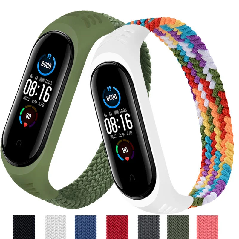 Браслет для Mi band 5 6 нейлоновый Плетеный соло браслет ремешок Miband4 Miband5 xiaomi 4
