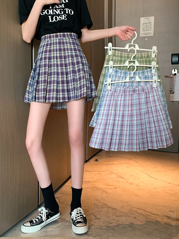 

Pleated skirt high waist A-line short skirt early spring summer 2021 new BM style skirt buttock JK check skirt women