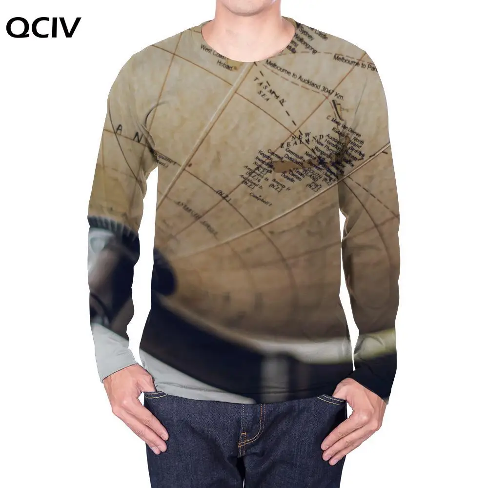 

QCIV Brand World Map Long sleeve T shirt Men Retro Funny T shirts Creativity Anime Clothes Art Punk Rock Mens Clothing Summer