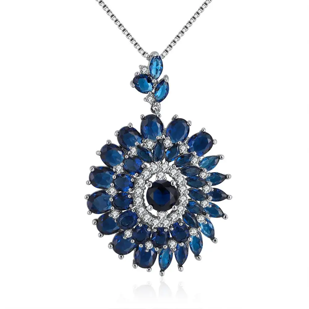 ORSA JEWELS Роскошные серьги синие кольцо из кубического циркония, подвеска, женские ожерелья с цветочным рисунком Форма кулон с длинной цепью женские ювелирные украшения ON143 - Окраска металла: OON143