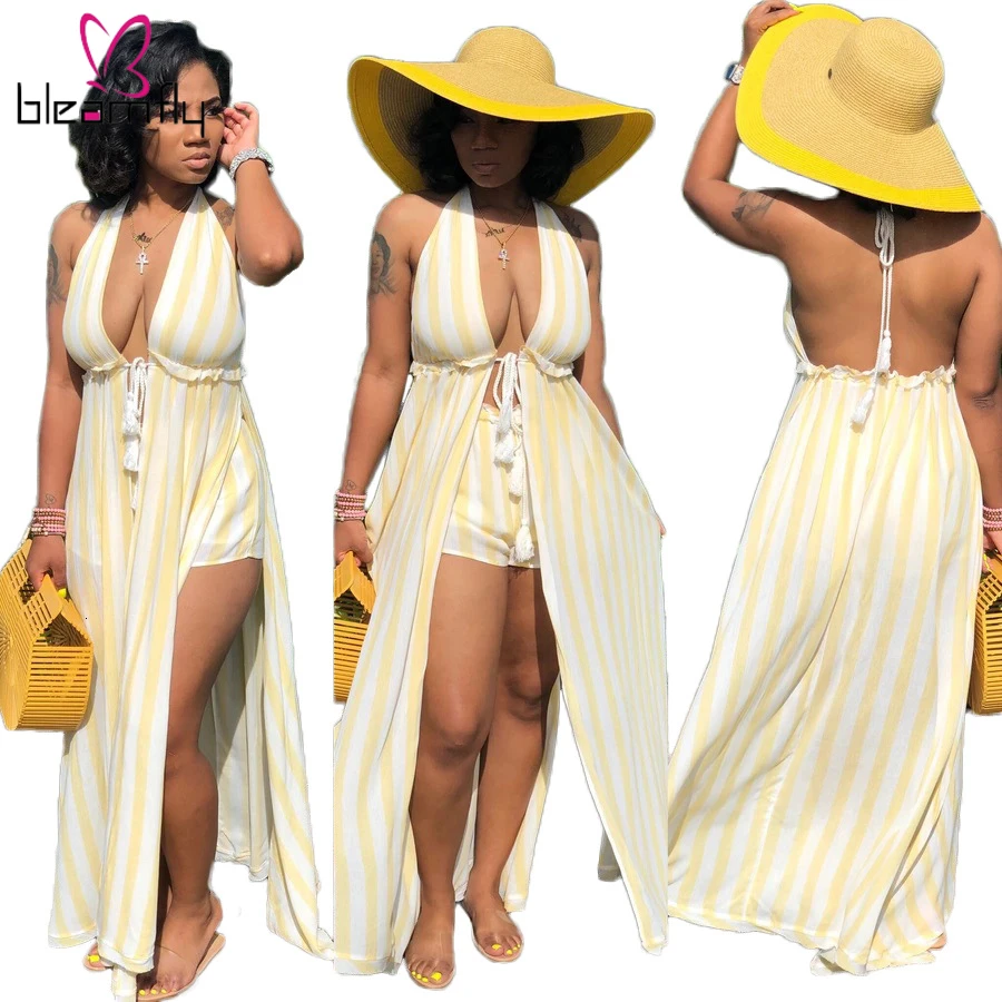 Новый женский короткий топ с бретелькой через шею и длинным полосатым принтом