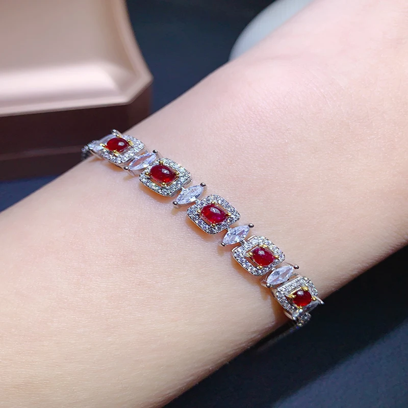 

Natural Heated Ruby Women Bracelet Party 925 Sterling Silver Pigeon Blood Red Real Gemstones Fine Jewelry Gifts Top Quality 3*4M