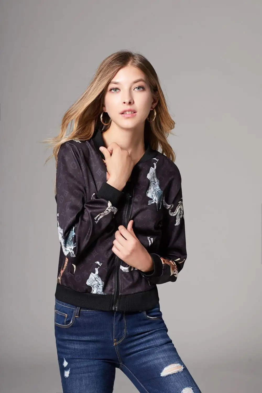 Женские куртки с длинным рукавом повседневные высокого качества принтом зима