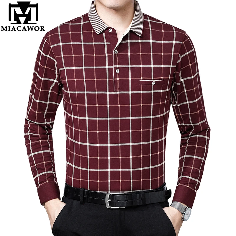 Мужская рубашка поло с длинным рукавом в клетку|Поло| |