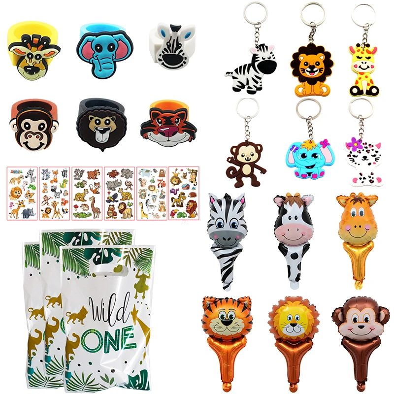 

30pcs Jungle Safari Animals Party Favors Kids Animal Keychains Ring Wild One Bag Baby Shower Gifts Guests Wedding Birthday Party