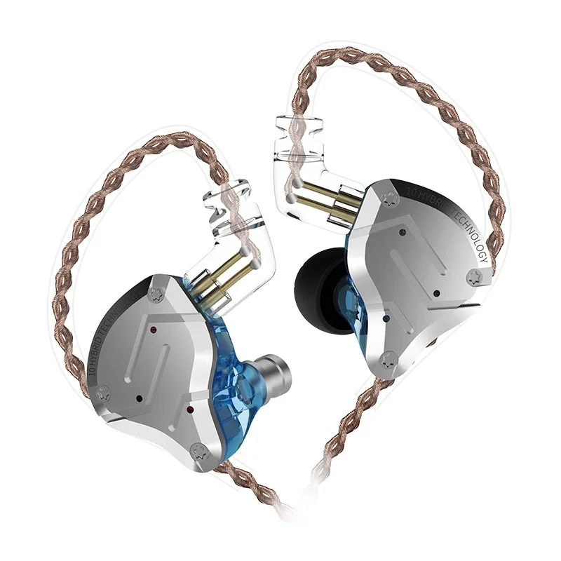 BluenoMic KZ ZS10 Pro 3,5 мм проводные наушники 4BA 1DD 10 единиц HiFi гарнитура тяжелый бас шумоподавление катушки железные наушники с HD микрофоном - Цвет: BluenoMic