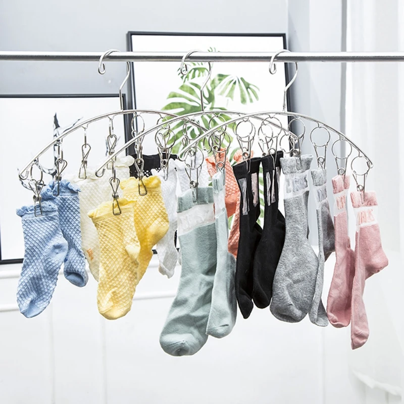 

10 Clips Stainless Steel Windproof Clothespin Laundry Hanger Clothesline Sock Towel Bra Drying Rack Clothes Peg Hook Airer Dryer