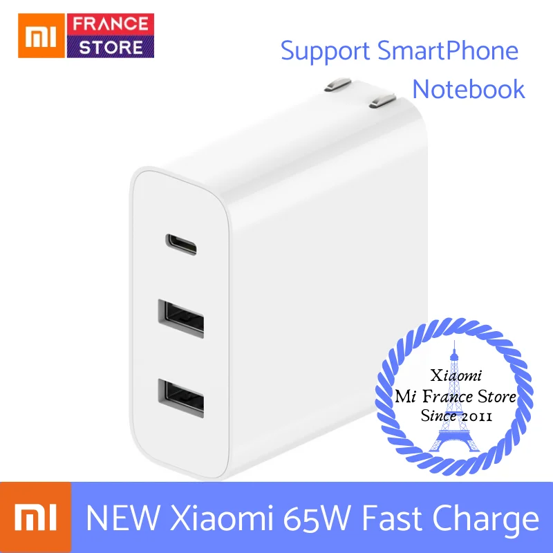 Новый ноутбук Xiaomi GaN 65W с быстрой зарядкой Turbo USB PD (2A1C) для Macbook iPad и смартфона Mi 10 S10