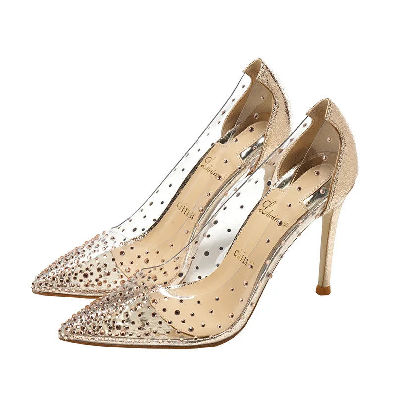 

Fine heel Bridesmaid Women's Shoe Rhinestone Wedding Shoes Transparent Winter Shallow Mouth Banquet Set Foot