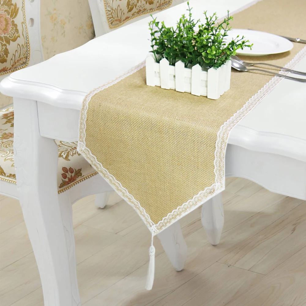 1pcs Linen Lace Table Runner Pastoral Style for Home Hotel Birthday Holiday Family Wedding Party Decoration Christmas Decor |