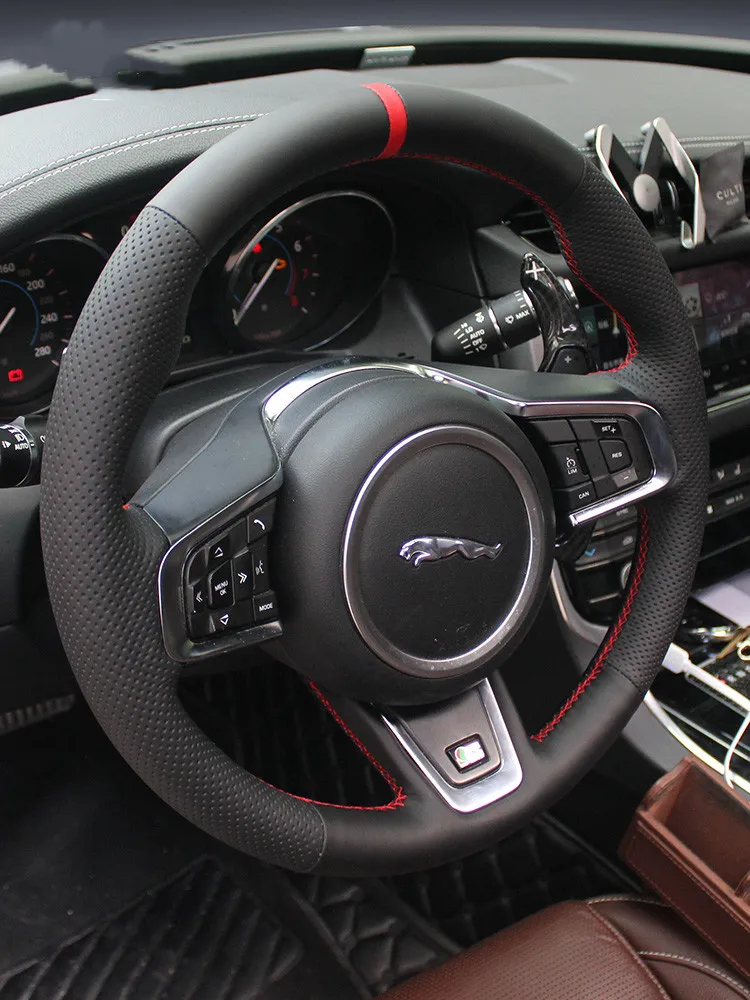 Для Jaguar XFL XE XJL F-PACE XKR Сделай Сам под заказ кожаный замшевый чехол на руль аксессуары для интерьера автомобиля