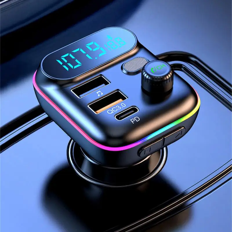 

T70 Mini Car Bluetooth FM Transmitter QC3.0 Fast Charger Type C PD TF Card MP3 U Disk Auto Phone Charger Handsfree With Light