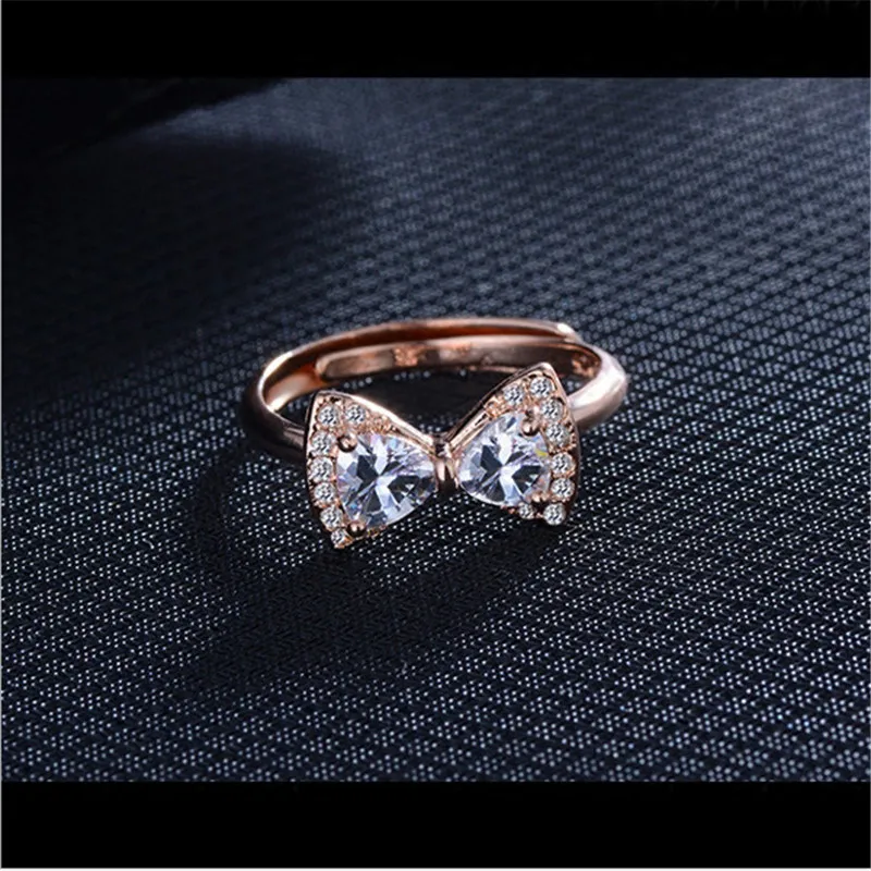 

Sparkling Bow Knot Adjustable Ring Cubic Zirconia Stone For Women Valentine's Day Gift Jewelry