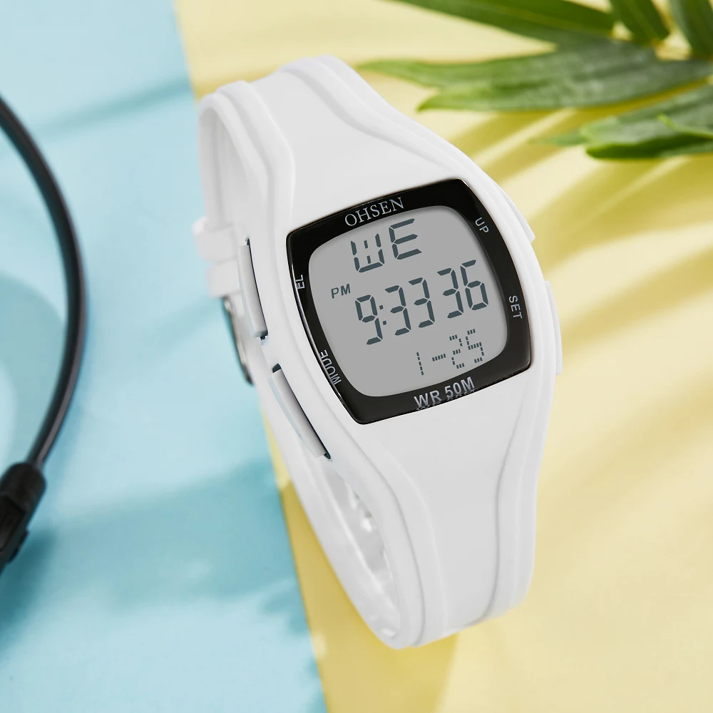 Цифровые светодиодные женские спортивные часы модные белые силиконовые
