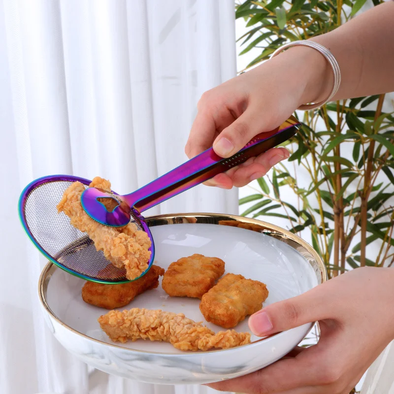 

Multi-functional Stainless Steel Fryer Clamp Strainer Filter Spoon With Clip Food Kitchen Oil-Frying BBQ Filter Cooking Tools WF