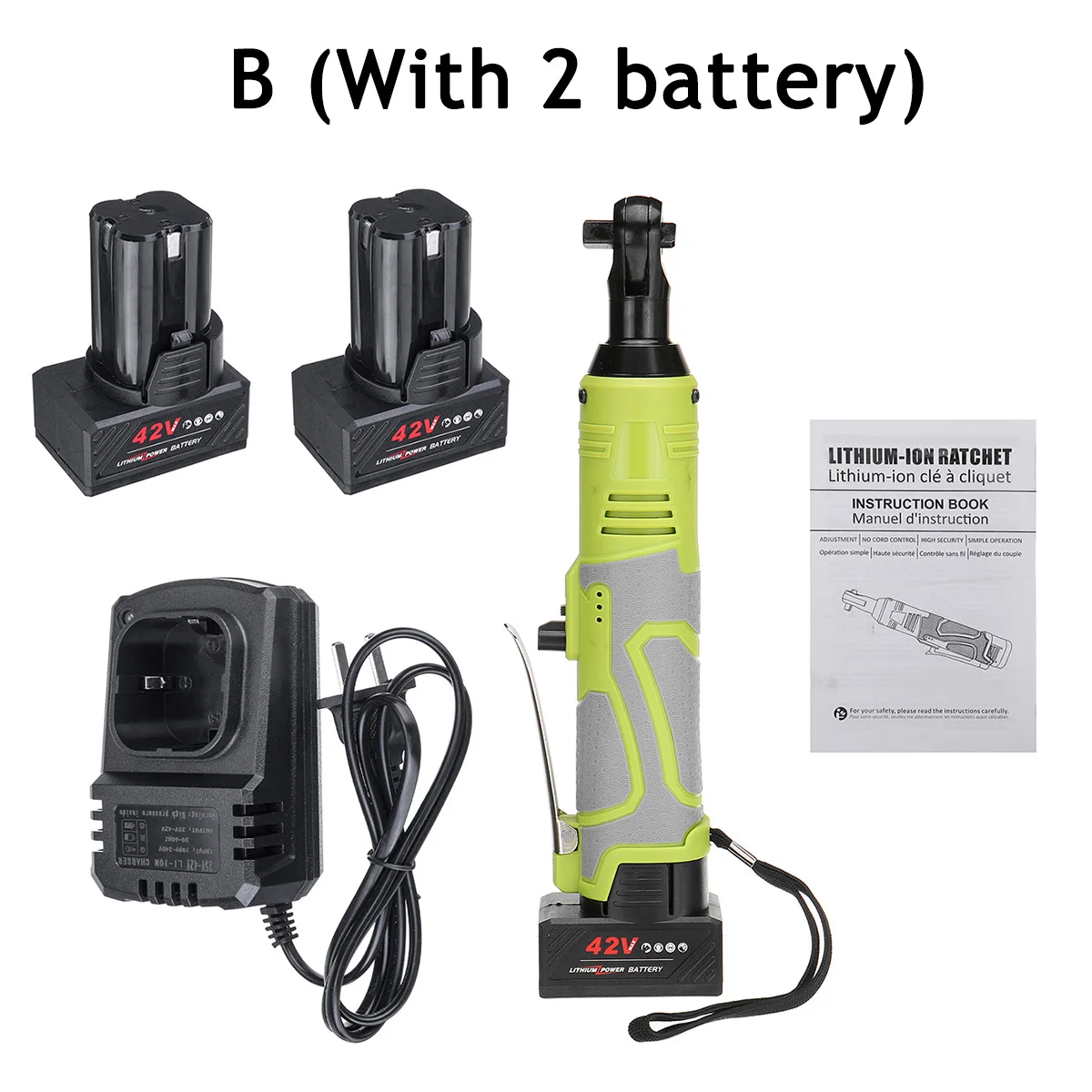 

42V Electric Wrench Right Angle Drill Screwdriver 3/8'' Cordless Ratchet Wrench Scaffolding 100NM With 1/2 Lithium-Ion Battery