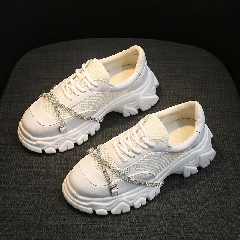 

2020 New Spring Korean Lace-up Metal Chain Mesh Breathable Mesh Red Dad Shoes Sneakers All-match Platform Women's Shoes
