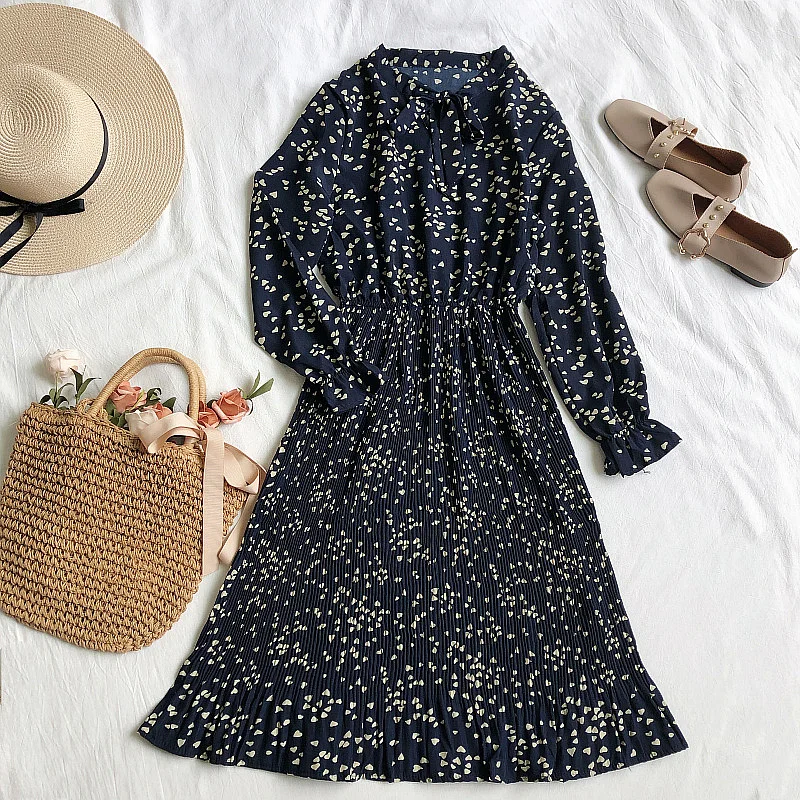 Женское винтажное плиссированное платье с бантом элегантное праздничное