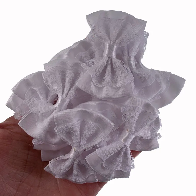 24 шт. белая кружевная сатиновая лента-цветы бантом луки для маленьких детей