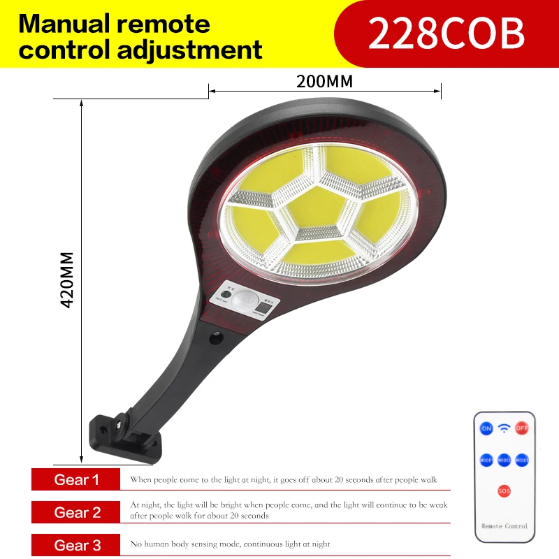 LED Solar Lamp Street Light Outdoor Waterproof PIR Motion Sensor Remote Control Wall Home Garden Road Spotlight | Освещение