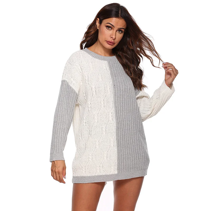 X 2019 Осень Зима Свободный Длинный серый белый цвет сочетающийся сшитый толстый