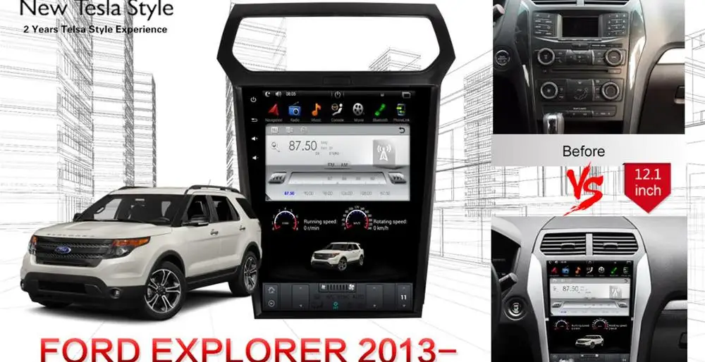 Tesla стиль Android 9 автомобильный без dvd плеера GPS навигация для Ford Explorer 2011 + головная
