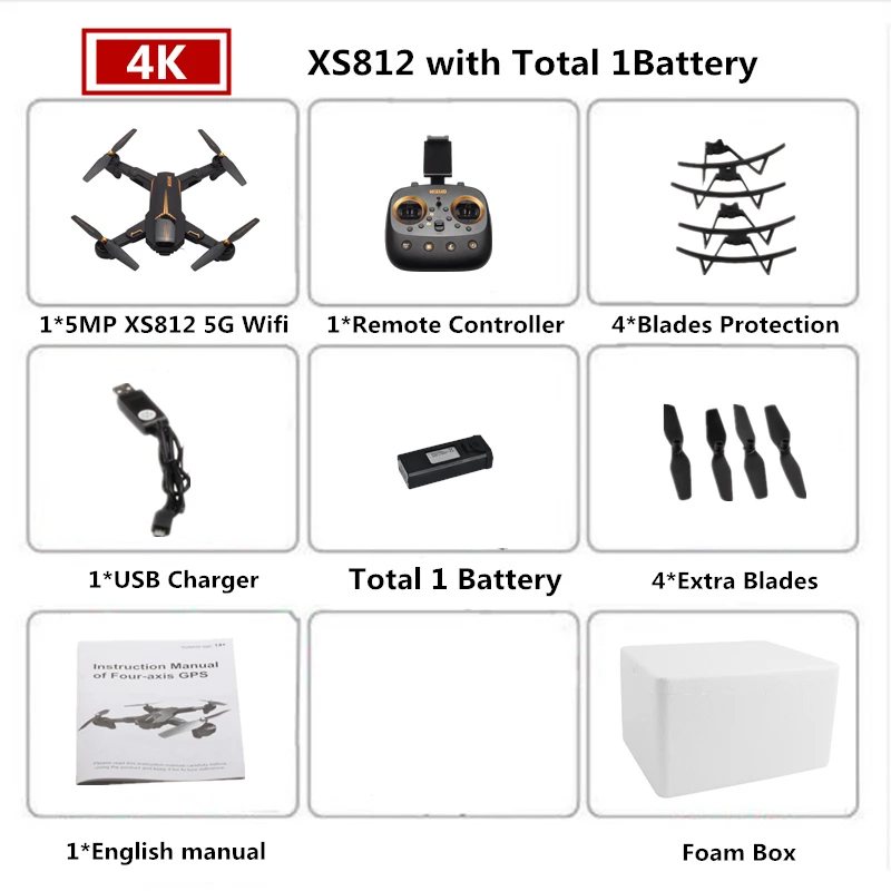 1 Foam Box 4K VISUO XS812 Радиоуправляемый Дрон 4K gps Дроны с 5G WiFI FPV камера Вертолет следим за мной складной Квадрокоптер VS F11 SG906 - Цвет: 1 Foam Box 4K