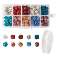 diy jewelry makings set with 100pcs 10mm pave disco ball beads round polymer clay rhinestone beads 4 5m elastic crystal thread