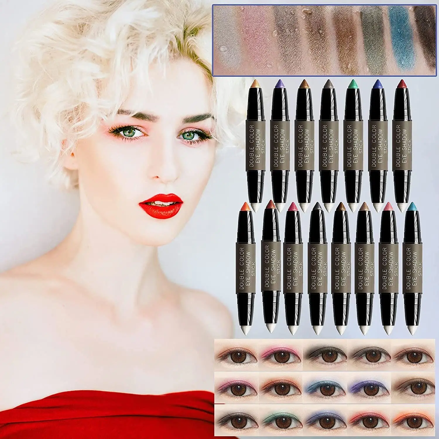 

Double-ended Glitter Eyeshadow Stick and Lying Silkworm Pen Waterproof Non-smudge Nude Makeup Base Eyeshadow Pencil