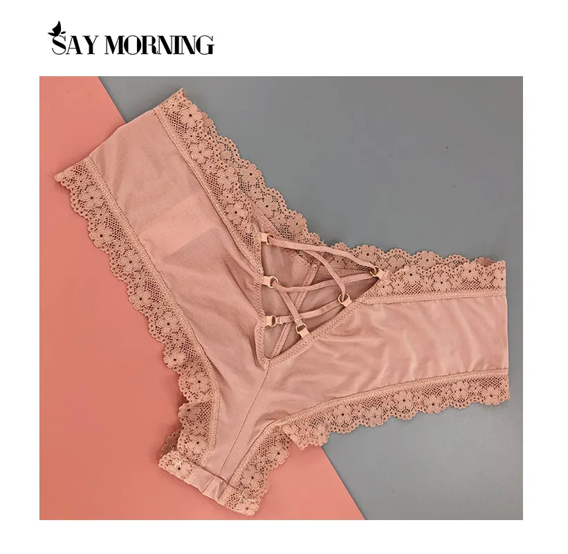 Женские кружевные трусики SAY MORING розовые дышащие с вырезами трусы для девушек |