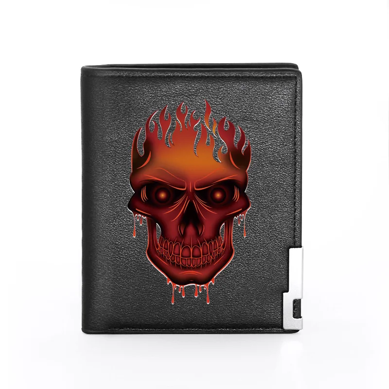 

New Arrival Horror Skull Design Printing Men Wallets Leather Women Cool Bifold Credit Card Holder Short Purse Male Gift