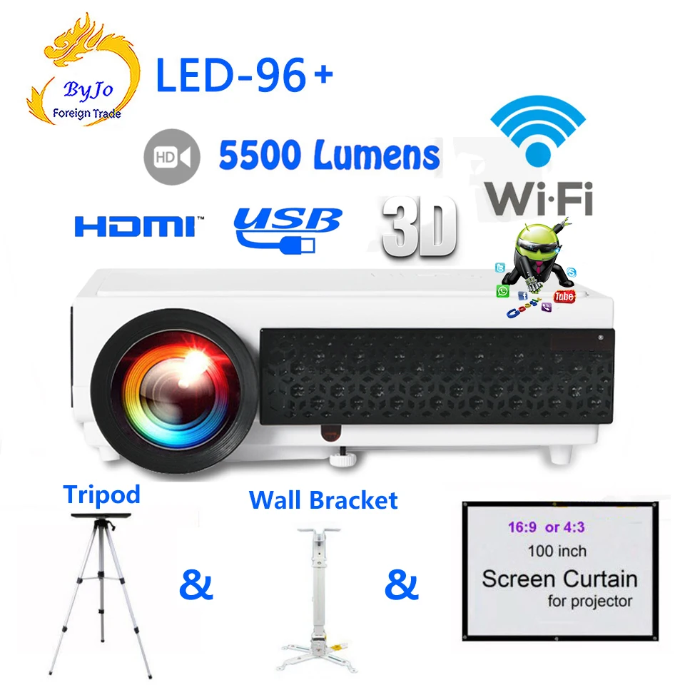 Poner Saund светодиодный 96+ wifi светодиодный Android 3D проектор 5500 люмен видео полный HDMI 1080p видео мульти экран домашний кинотеатр проектор bt96