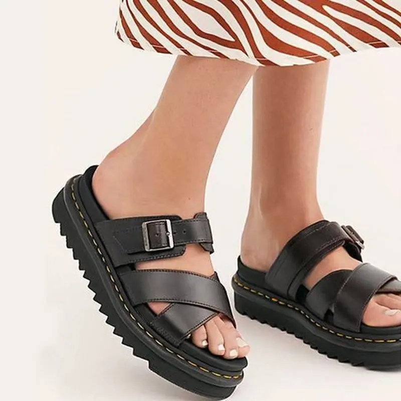 

women summer beach flats wedges shoes woman PU leather slippers slides open toe flatform sandalias mujer sapato feminino D473