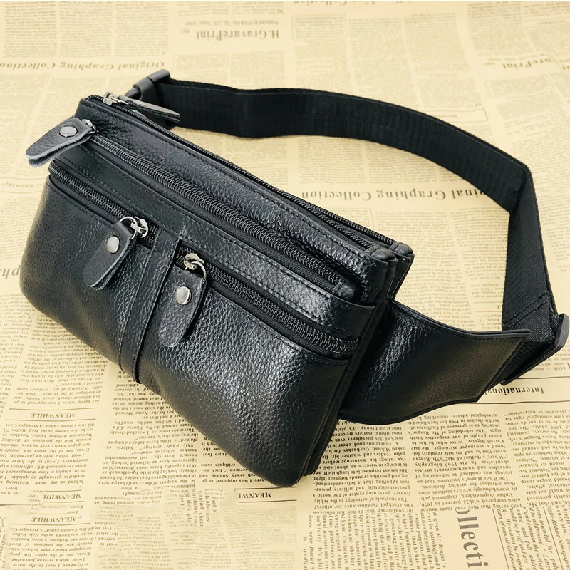 Забавная Мужская поясная сумка из 100% натуральной кожи черная сумочка на бедро
