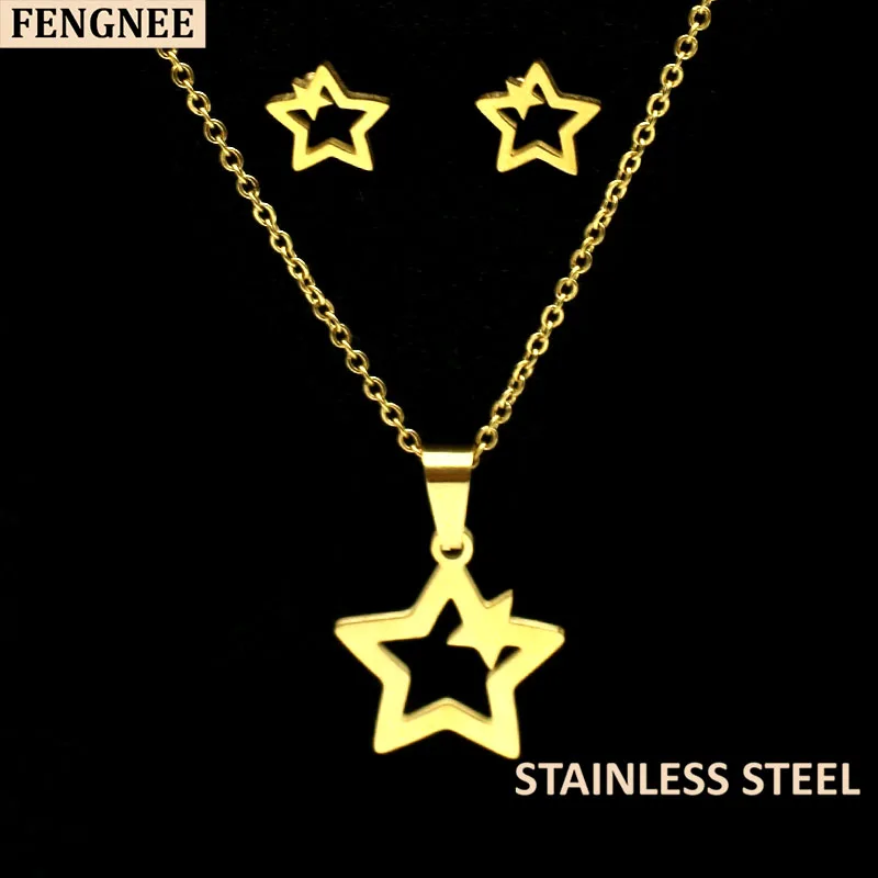 fengnee luxury Stainless Steel Jewelry sets For Women Love Gold Pendant star Necklace | Украшения и аксессуары
