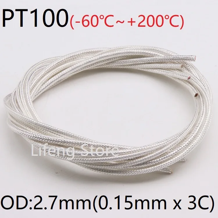 PT100 OD 2.7mm 3Cores Temperature Thermal Resistan Sensor Wire PTFE Insulated Shield Signal Cable Compensation Thermocouple Line