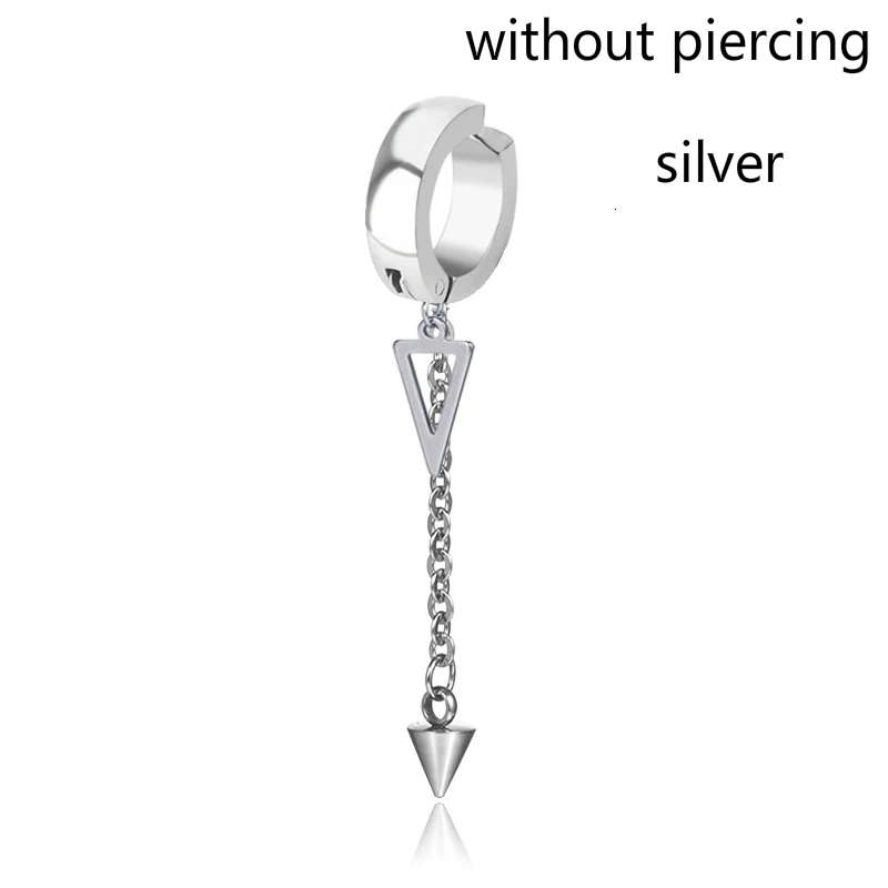 

Personality Black Hollow Triangle Punk Dangle Earring Mens Fashion Without Piercing Ear Clip Cone Tassel Long Drop Earrings 1pcs