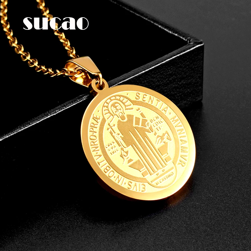 Цепочка с подвеской в виде медальона из нержавеющей стали под золото и серебро |