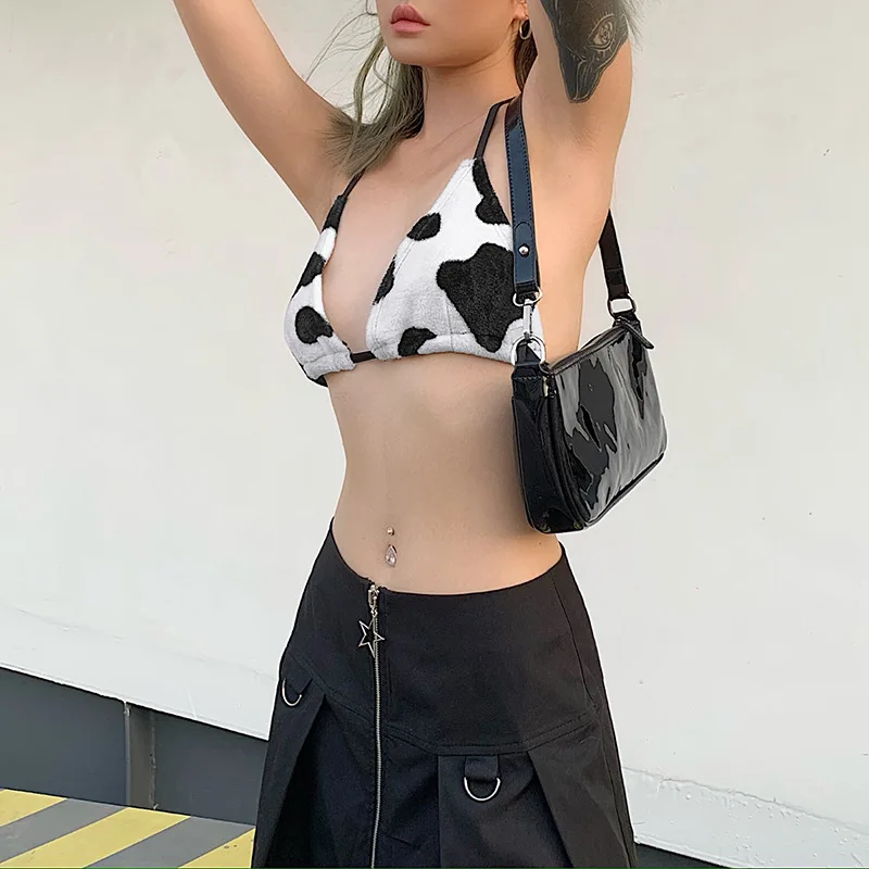 Женский укороченный топ с принтом UIDEAZONE флисовый бандажный лямкой на шее и