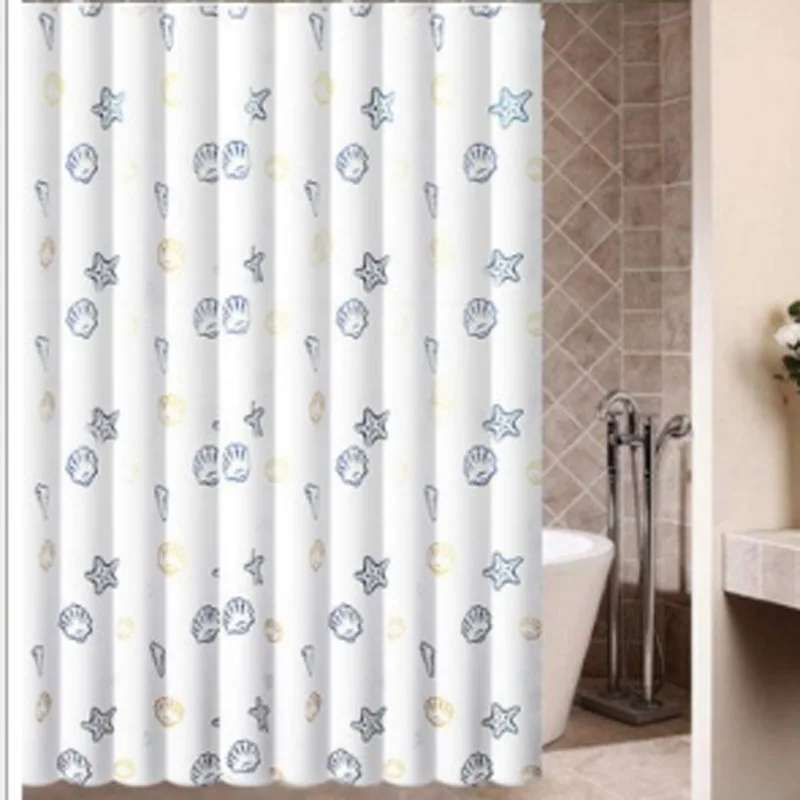 

Ocean Sea Star Shells Polyester Shower Curtain Quick-Drying Bath Curtain Waterproof Bathroom Curtains with 12pcs Plastic Hooks