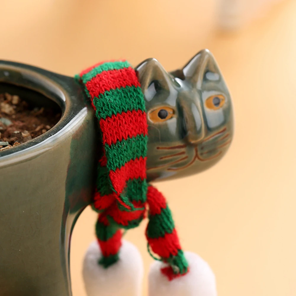 Симпатичный цветочный горшок с кошачьим хвостом коллективный дренажом для кошек