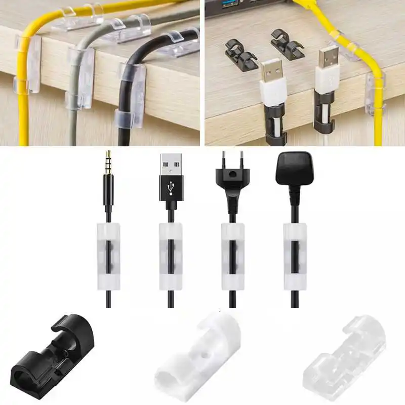 

20 Pcs Cable Clips Finisher Wire Clamp Wire Orangizer Buckle Clips Ties Fixer Fastner Holder Data Telephpone Line Usb Winder
