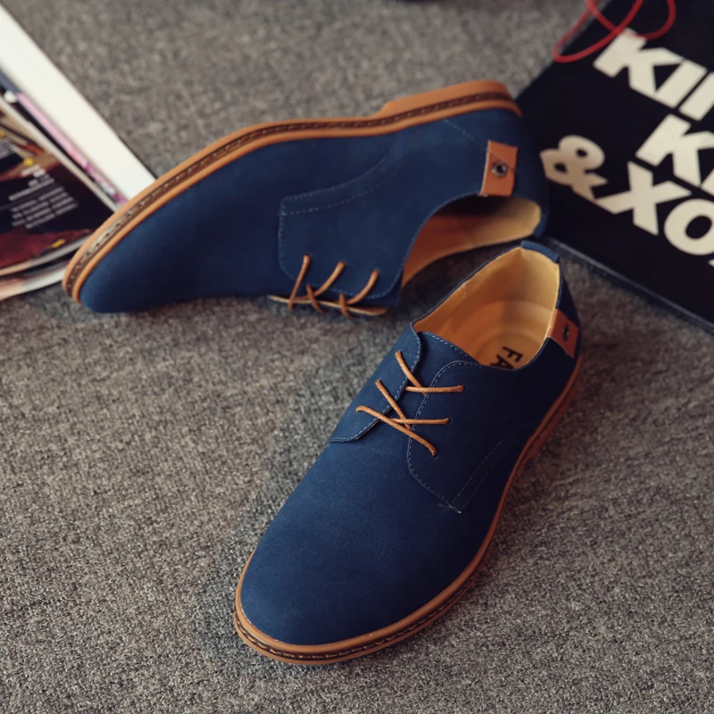 

HKIMDL 2020 Spring Suede Leather Men Shoes Solid Casual Dress Shoes Men Lace-up Breathable Non-slip Sole Loafers Man Size 38-48