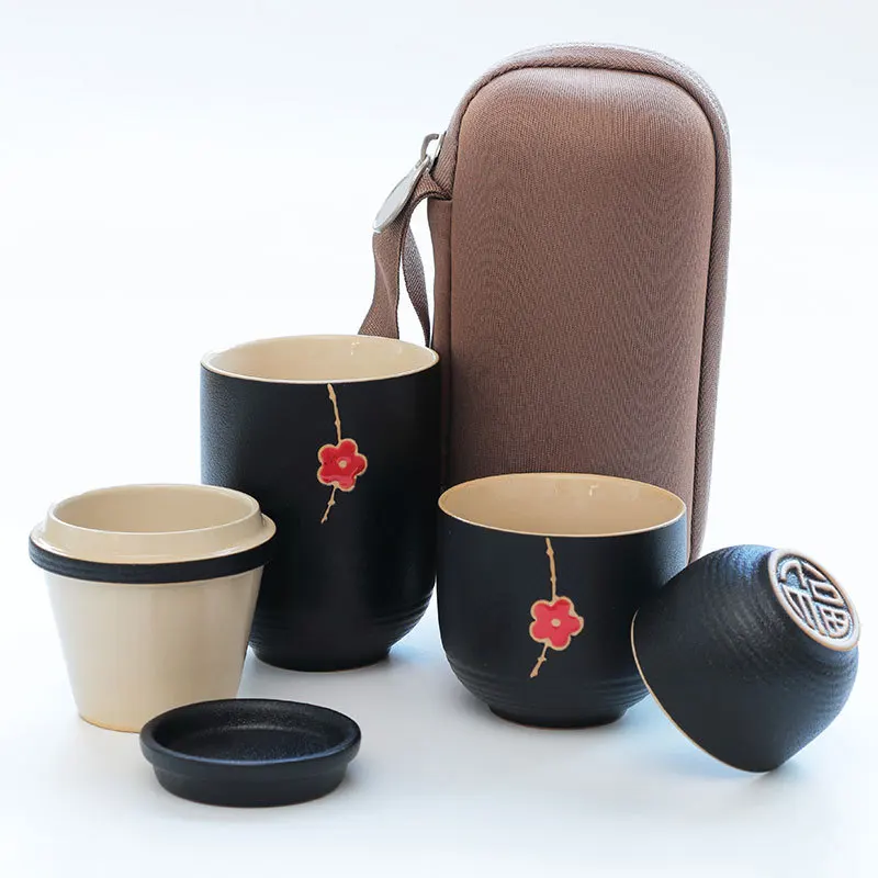 Портативный черный керамический концентрический стакан Сливовый цветок