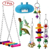 7pcs parrot chewing toys swing sepak takraw foraging bird cage bell feeding toys bath tub pet supplies parakeet cage accessories