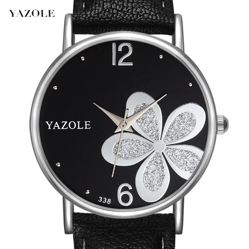 YAZOL Brand, Fashionable ladies quartz watch, four-leaf clover dial, elegant five-leaf flower, creative belt watch，waterproof