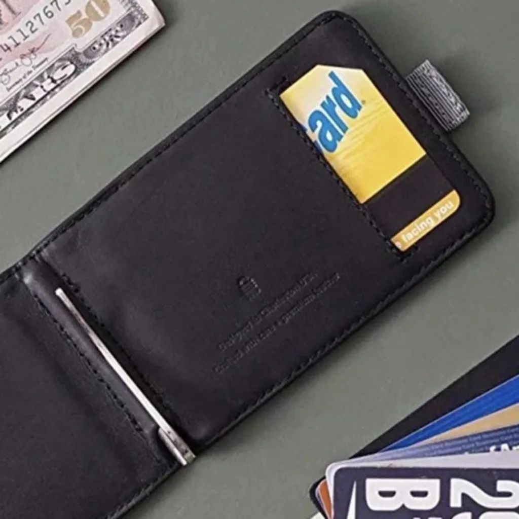 Мужской тонкий бумажник RFID двойной выдвижной кожаный антимагнитный кошелек для