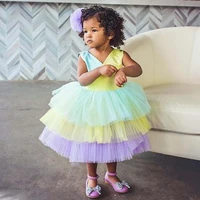 coloful tulle toddler princess flower girl dresses v neck tiered communion birthday pageant robe de demoiselle