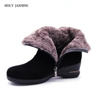 2020 winter new warm wool fur ankle boots genuine wool full grain leather long plush snow boots women high quality wedges shoes