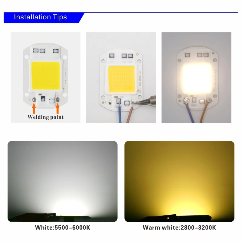 Светодиодная лампа с COB чипом 10/20/30/50/220 В|Светодиодные чипы| | - Фото №1